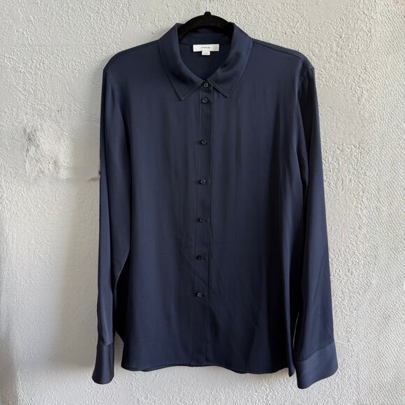 Vince Navy Stretch Silk Blouse XL - Picture 2 of 6